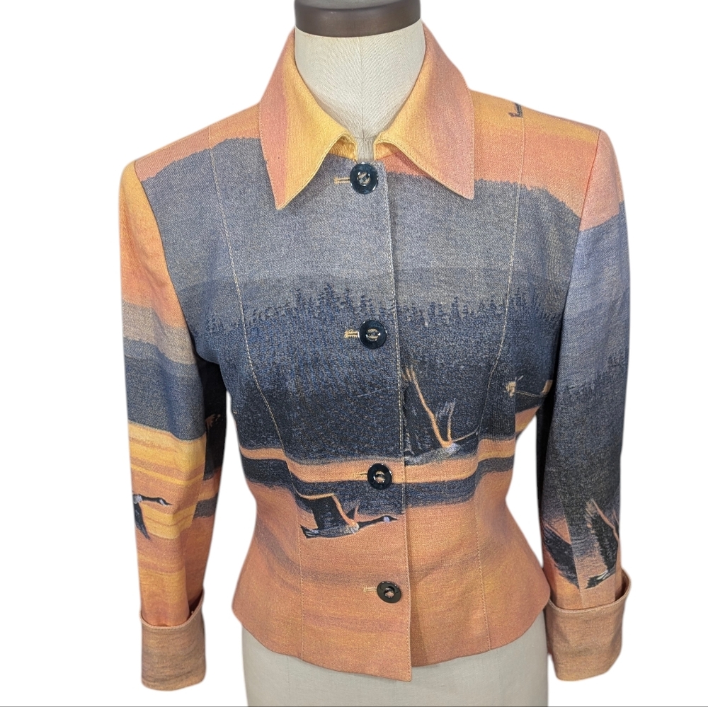 Vintage Alberto Makali Birds & coastal landscape, 4 button blazer jacket. 8